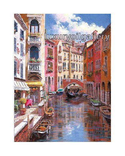 ציור שמן בתים צבעוניים של ונציה